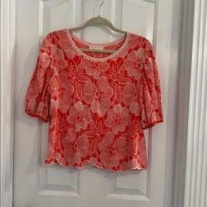 Solitaire Vibrant Orange Top with White Embroidery